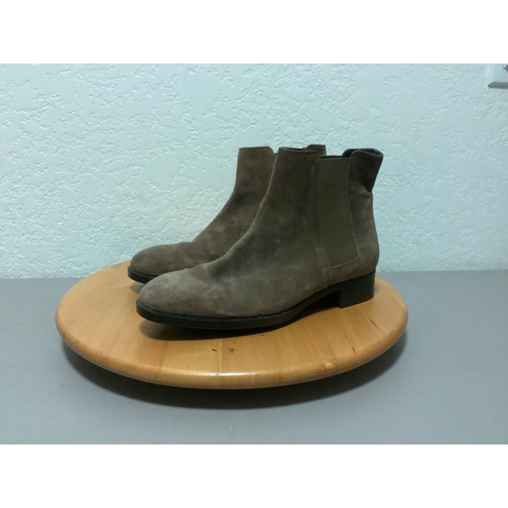 Tods Chelsea Ankle Boots Womens 38 Taupe Brown Suede Elastic Goring Block Heel
